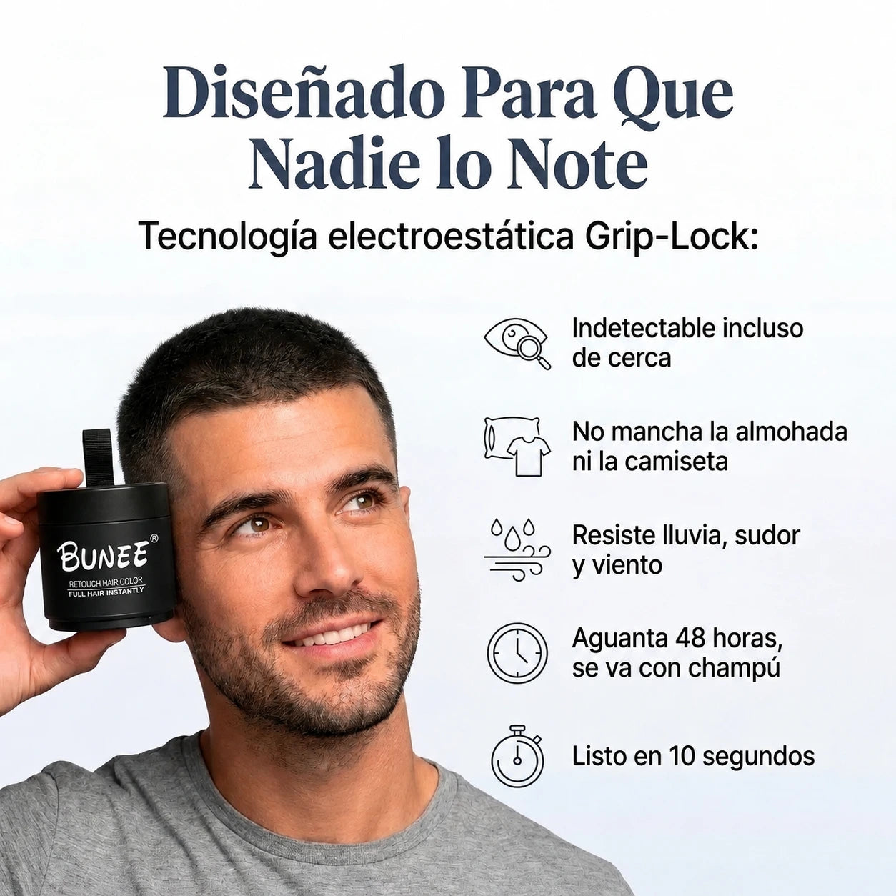 Bunee® - Pelo Más Denso en Solo 30 Segundos Sin Que Nadie Lo Note