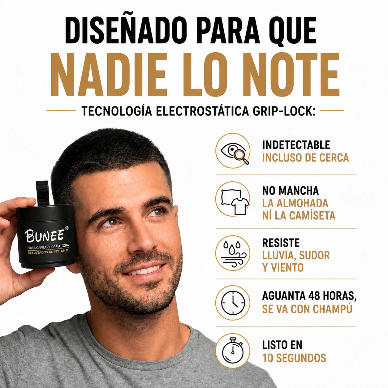 Bunee® - Pelo Más Denso en Solo 30 Segundos Sin Que Nadie Lo Note