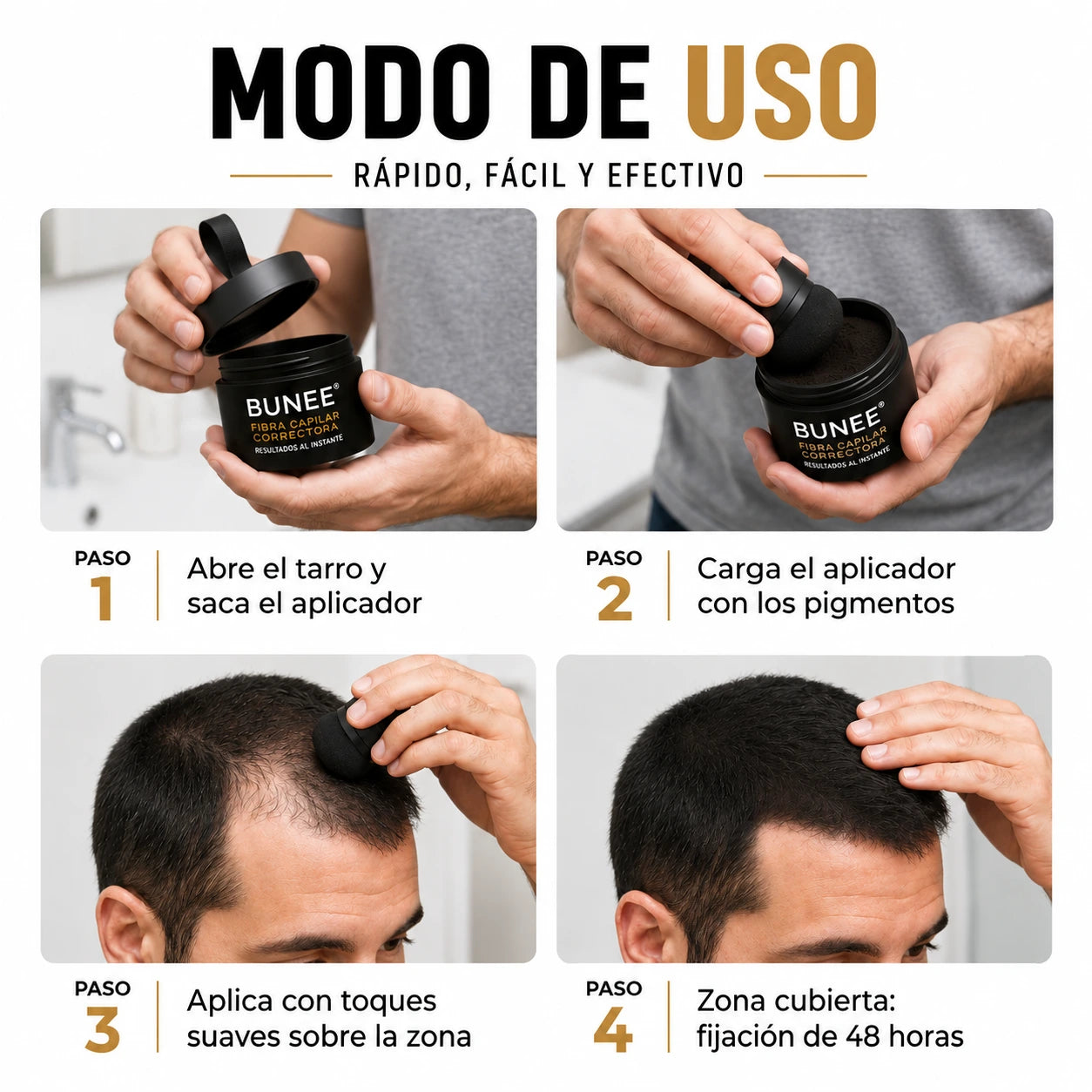Bunee® - Pelo Más Denso en Solo 30 Segundos Sin Que Nadie Lo Note