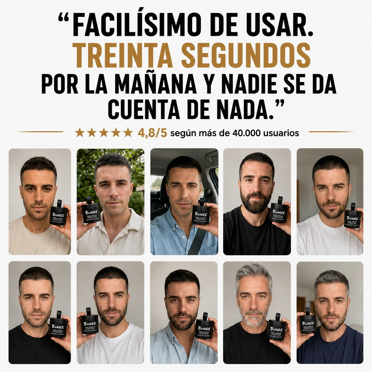Bunee® - Pelo Más Denso en Solo 30 Segundos Sin Que Nadie Lo Note